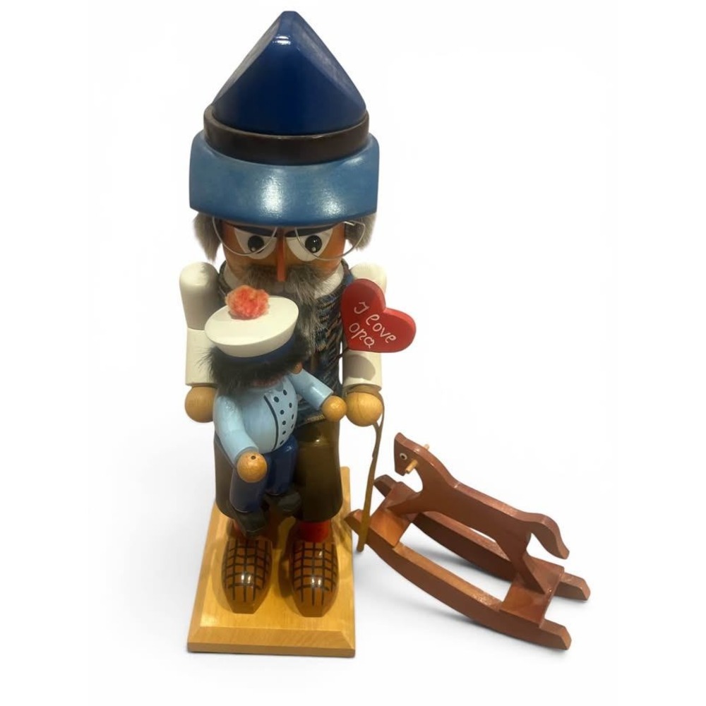 Steinbach Germany Nutcracker I Love Opa Grandfather with Child & Rocking Horse